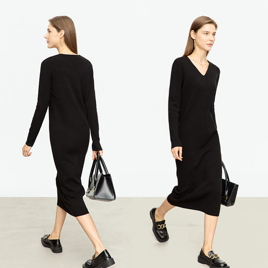 Vestido Midi Tejido V-neck Slim Fit Cálido y Versátil para Mujer - Image 2
