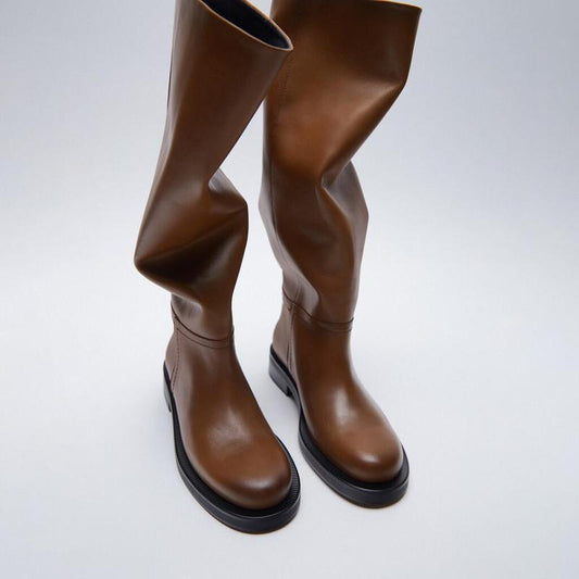 Botas Altas de Cuero Vacuno Vintage Marrón para Mujer - Image 2