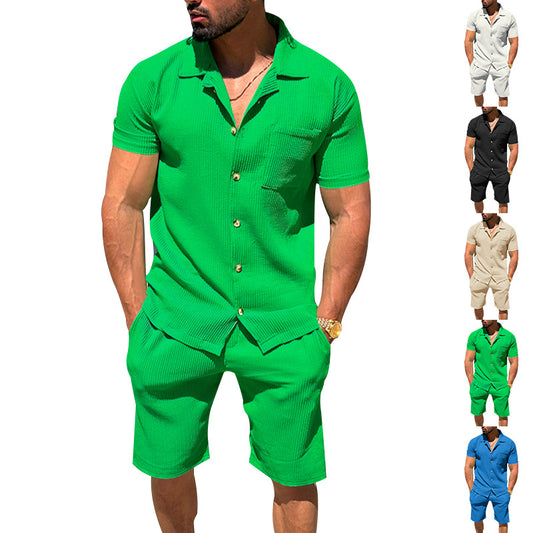 Conjunto de Verano Hombre: Cardigan con Solapa y Shorts a Rayas - Image 2
