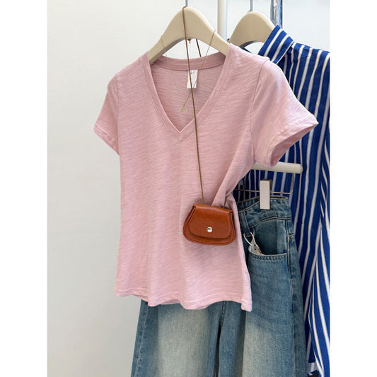 Blusa Clásica Americana Cuello V Ajustada Manga Corta - Image 2