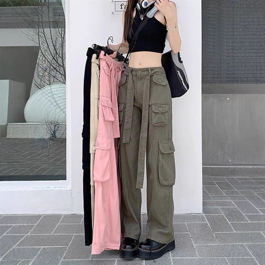 Pantalones Cargo Sueltos Vintage Americano con Múltiples Bolsillos y Detalles Desgastados - Image 2