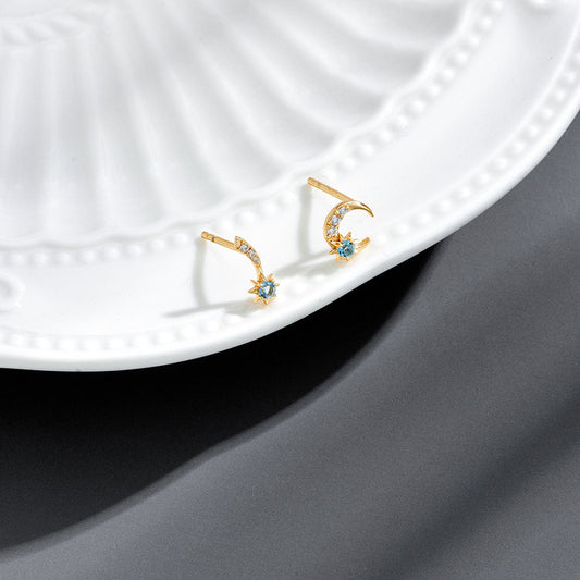 Aretes de Topacio Natural Plata 925 Baño Oro Estrella Luna - Image 2