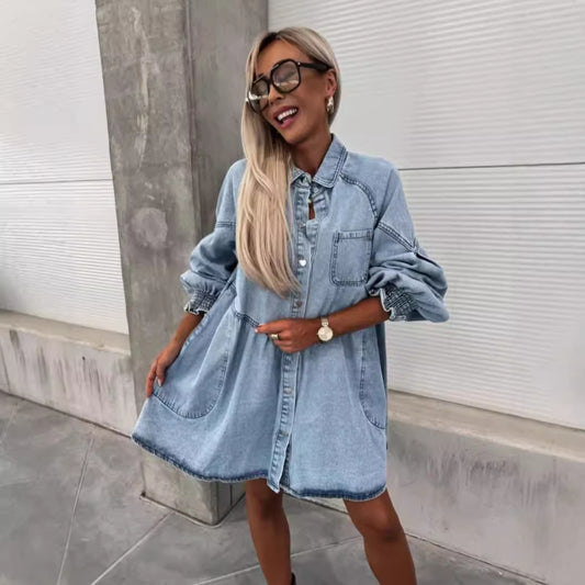 Vestido Camisero Denim Manga Larga para Primavera y Verano - Image 2