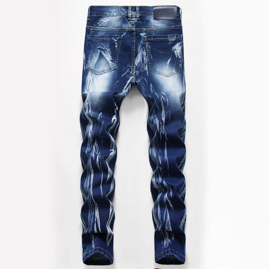 Pantalones Vaqueros Elásticos Tres Colores Hombre Corte Recto Lavado Blanco - Image 2