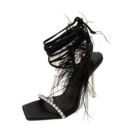 Sandalias Tacón Alto Transparentes con Strass y Tira Cruzada - Image 2
