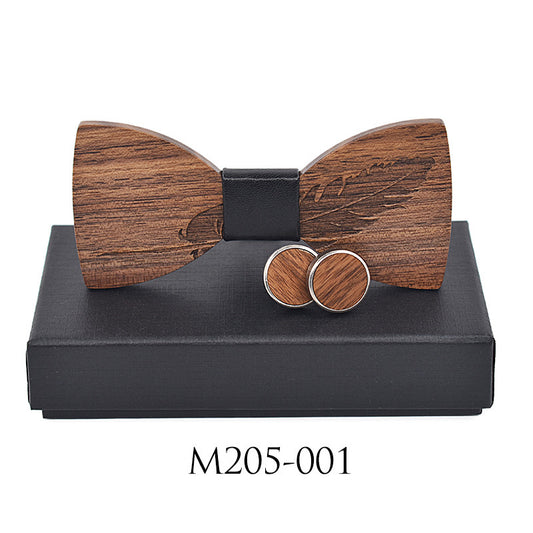 Gemelos de Negocio con Tallado de Pluma - Juego de Hebillas de Madera - Image 2