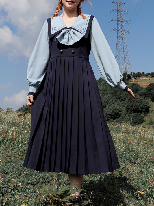 Vestido Preppy Azul Marino con Bordado Navy Japonés - Image 2