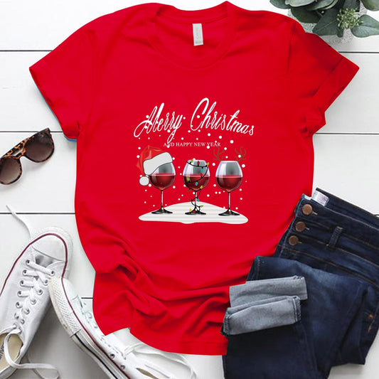 Playera Navideña con Estampado de Tres Copas de Vino - Image 2