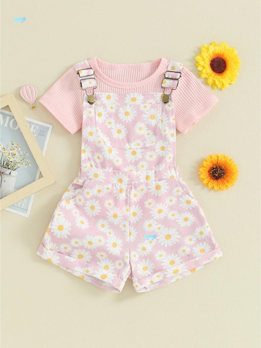 Conjunto de Shorts para Niña en Color Liso con Manga Corta Acanalada - Image 2