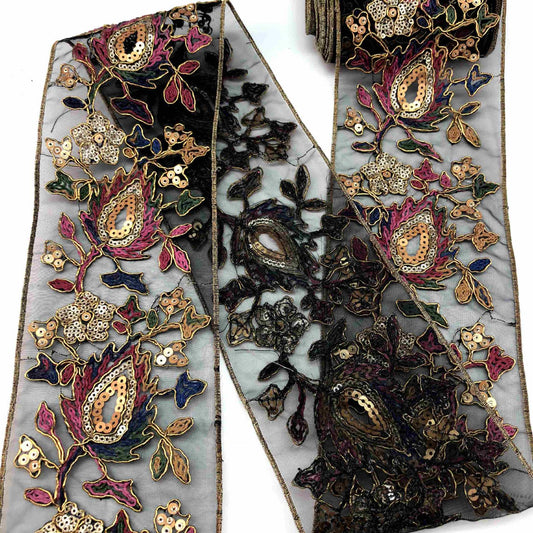 Cinta Decorativa Étnica con Lentejuelas, Encaje y Bordado Dorado - Image 2