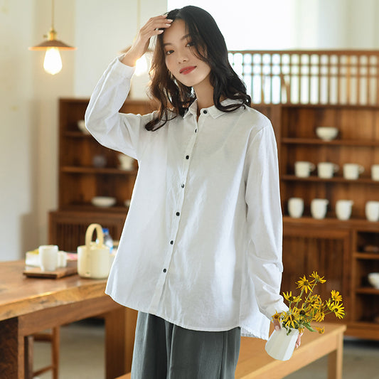 Blusa Retro Clásica de Solapa y Manga Larga para Mujer - Image 2