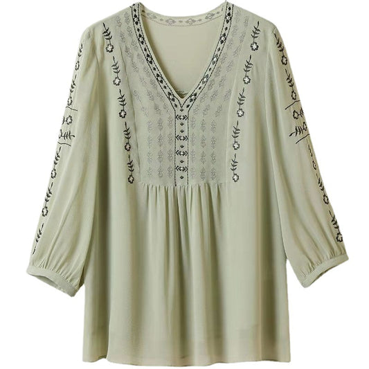 Blusa Suelta con Escote en V y Bordados Elegantes - Image 2