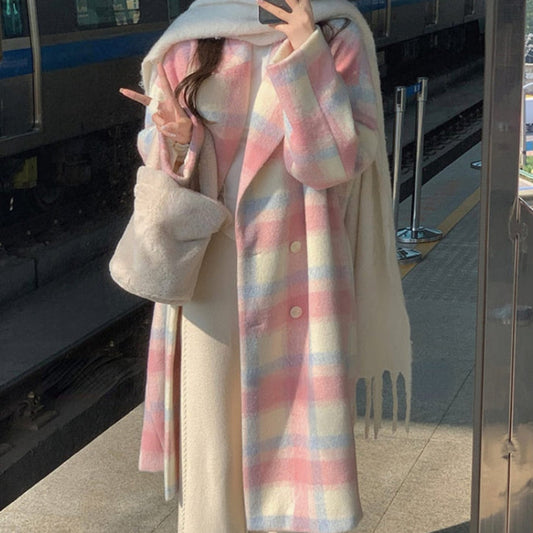Abrigo Largo de Lana Arcoíris para Mujer Estilo Coreano - Image 2