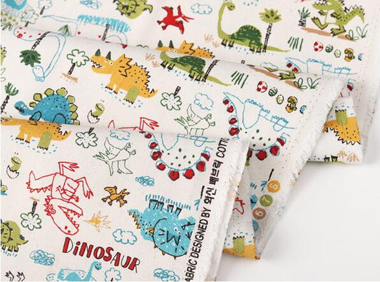Tela de Lienzo Algodón con Dinosaurios Tiernos para Proyectos DIY - Image 2