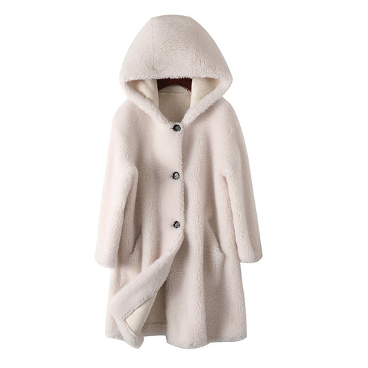 Abrigo Cálido de Lana de Cordero con Capucha para Mujer - Image 2