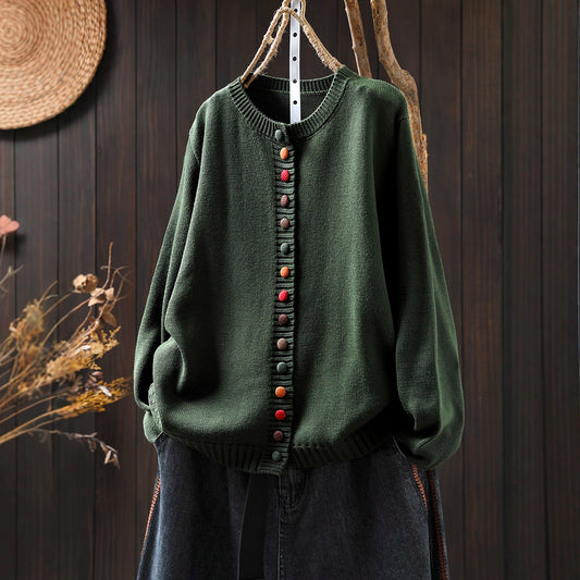 Cardigan de Algodón con Botones Coloridos - Corte Holgado y Efecto Adelgazante - Image 2