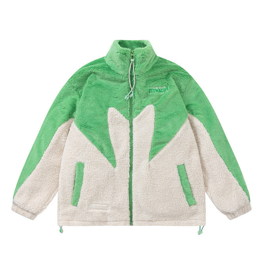 Chaqueta Acolchada Hip Hop con Bloque de Colores y Bordados en Lana de Cordero - Image 2