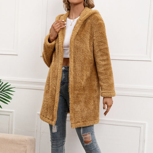 Abrigo Cardigan Midi de Lana de Cordero con Capucha Estilo Trinchera - Image 2