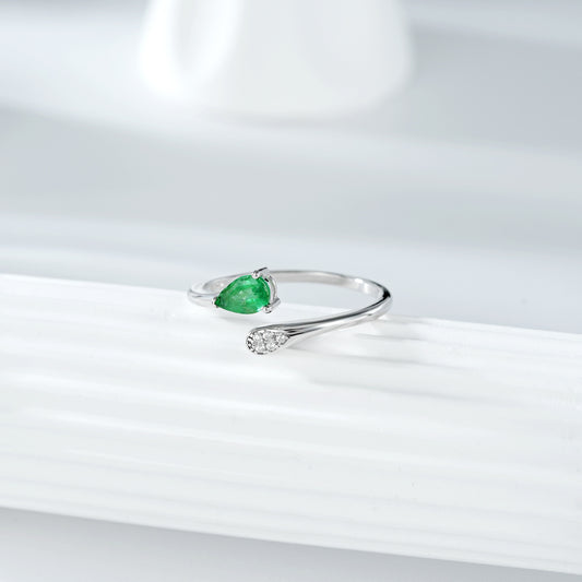 Anillo de Plata S925 con Esmeralda Ajustable - Elegancia Minimalista - Image 2