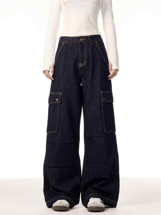 Pantalones Cargo Rectos de Pierna Ancha para Mujer con Múltiples Bolsillos - Image 2