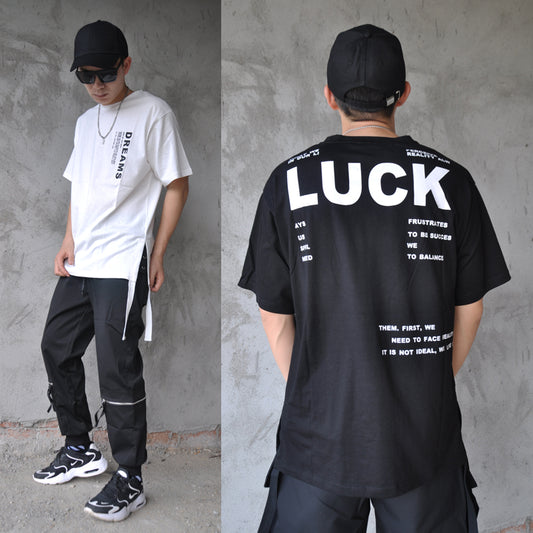 Playera Suelta Hip Hop Street Style con Abertura Lateral Manga Media - Image 2
