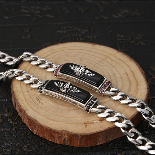 Pulsera de Ágata Negra con Águila Volante Vintage - Image 2