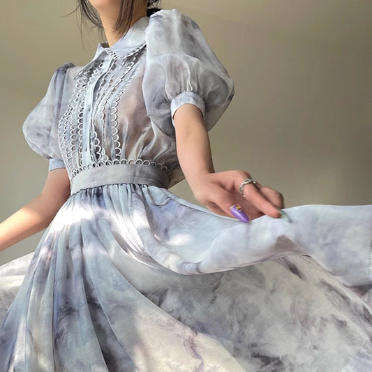 Vestido Camisero con Mangas de Encaje Burbuja - Image 2