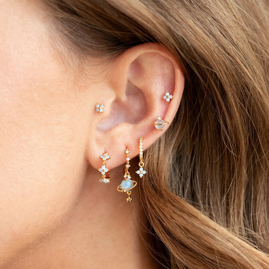 Aretes Flores Delicadas con Micro-incrustaciones y Clip Ajustable - Image 2