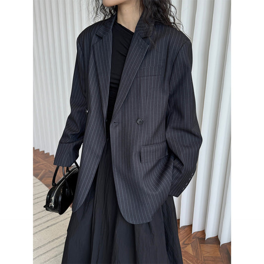 Blazer Casual de Solapa Ancha con Rayas - Silueta Esbelta y Temperamento Refinado - Image 2