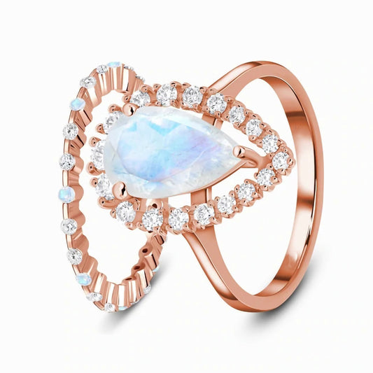 Anillo de Plata 925 con Piedra de Luna y Circones en Oro Rosado - Image 2