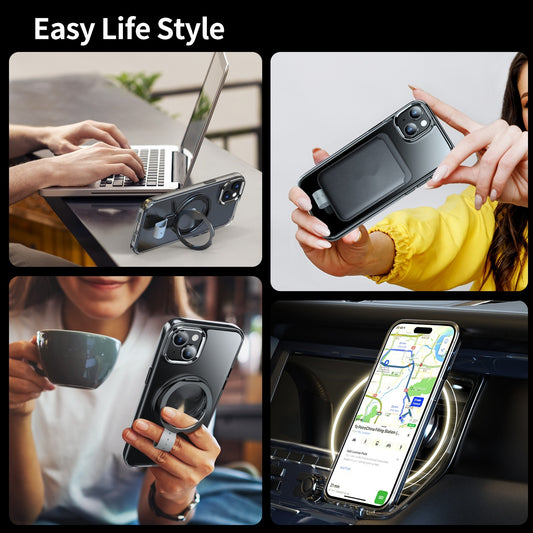 Funda Magnética Transparente con Anillo Giratorio y Soporte Ajustable - Image 2