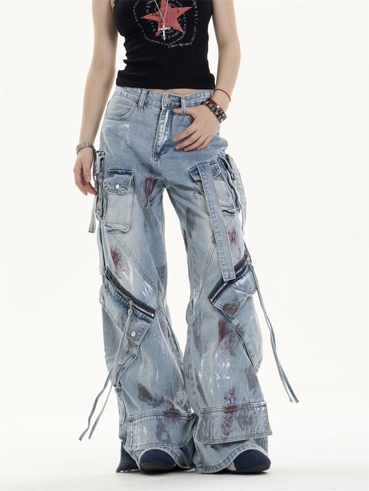 Pantalones Vaqueros de Trabajo Mujer Cintura Alta Bolsillos Múltiples - Image 2