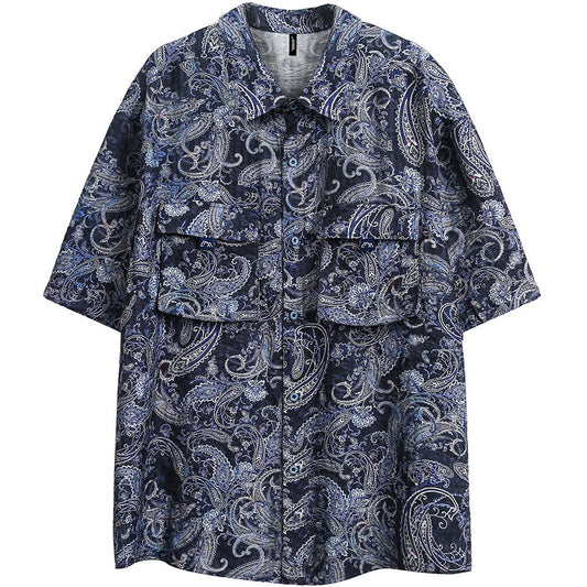 Camisa Casual de Manga Corta con Estampado Paisley para Hombre - Image 2