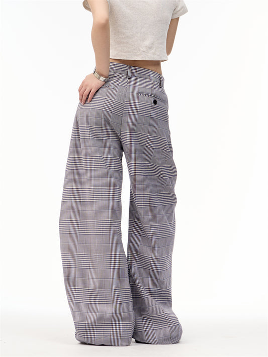 Pantalones Anchos Patchwork Retro Americano a Cuadros para Mujer - Image 2
