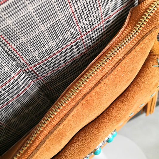 Bolso Bandolera Vintage con Fleece y Flecos Florales - Image 2