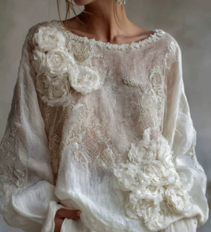 Blusa Estampada de Cuello Redondo y Manga Larga para Mujer - Image 2