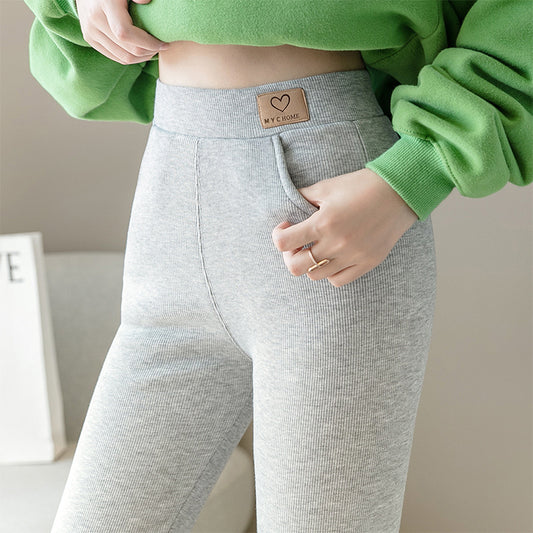 Leggings Talla Grande Gris Sólido con Bolsillos y Tela Elástica - Image 2