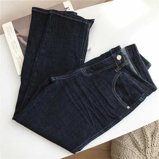 Pantalones Vaqueros Cintura Alta Estilo Coreano Talla Grande Slim Pierna Recta - Image 2