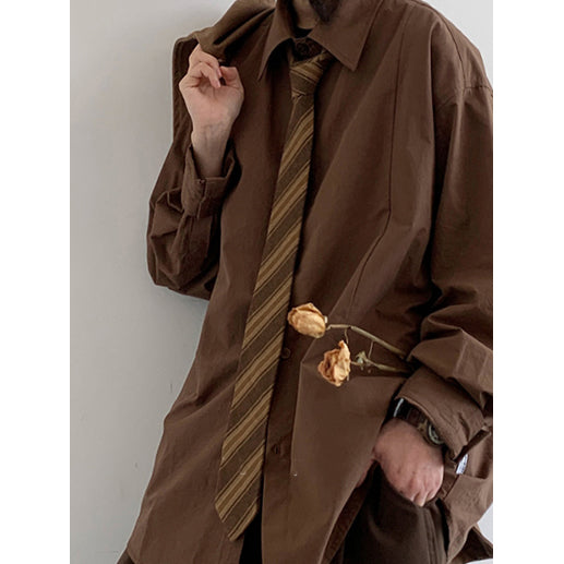 Corbata Retro Japonesa a Rayas Khaki - Estilo Universitario Versátil - Image 2