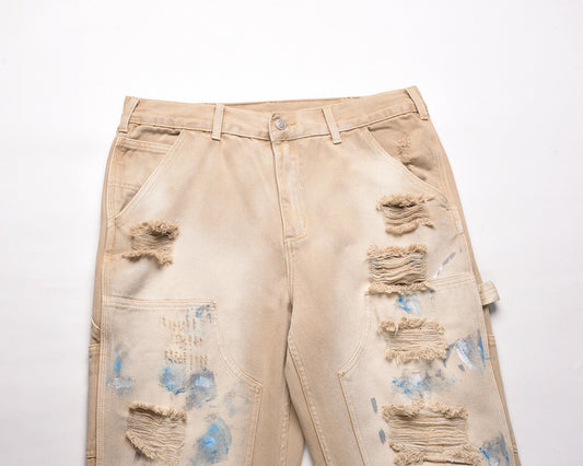Jeans Azules con Efecto Salpicado de Tinta y Cierre Frontal - Image 2