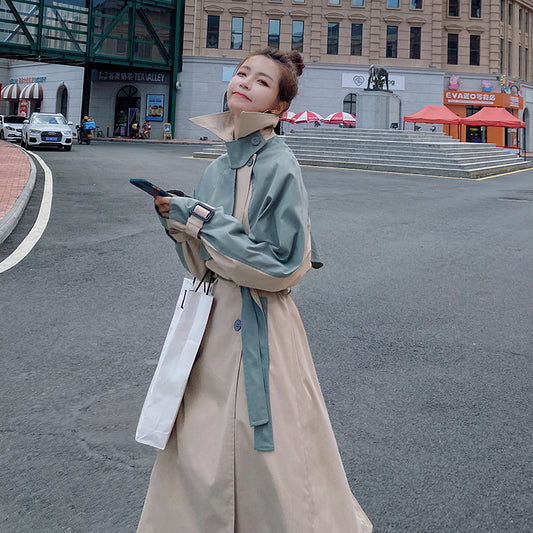 Chaqueta Casual Coreana con Costuras Contrastadas Over The Knee - Image 2