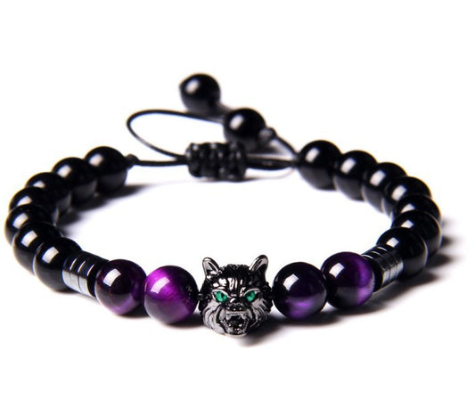 Pulsera de Ágata Yoga con Cabeza de Lobo 8mm - Image 2