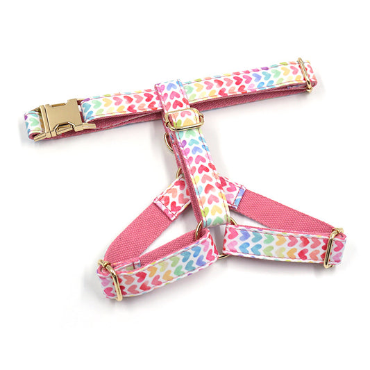 Arnés Pectoral para Perro con Corazones Coloridos y Hebilla Dorada - Image 2