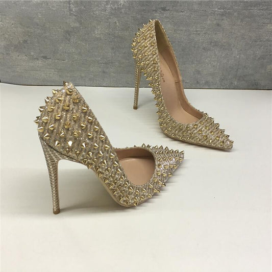 Tacones Altos Dorados para Mujer con Remaches 12cm - Diseño Viral - Image 2