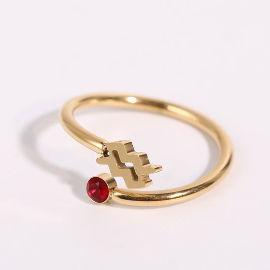 Anillo de Acero Inoxidable con Piedra de Nacimiento del Zodiaco - Image 2