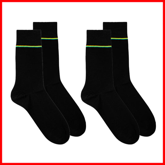 Calcetines Ejecutivos Pinstriped Algodón Mercerizado Negro Verde Amarillo - Image 2