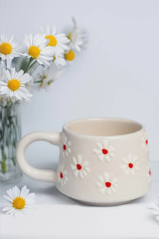 Set de Tazas Artesanales Blancas con Flores para Cocina Acogedora - Image 2
