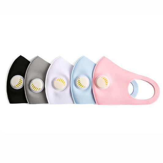 Black ice silk cotton face mask with a white breathing valve and ear loops for comfortable wear. - Image 2