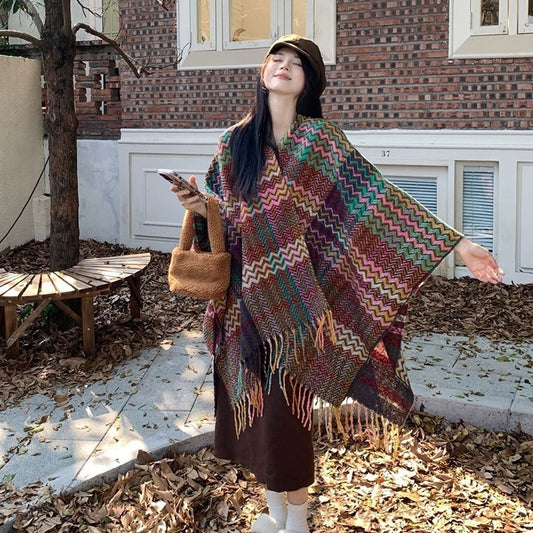 Rebozo Étnico Grueso con Borlas para Viajes y Clima Frío - Image 2