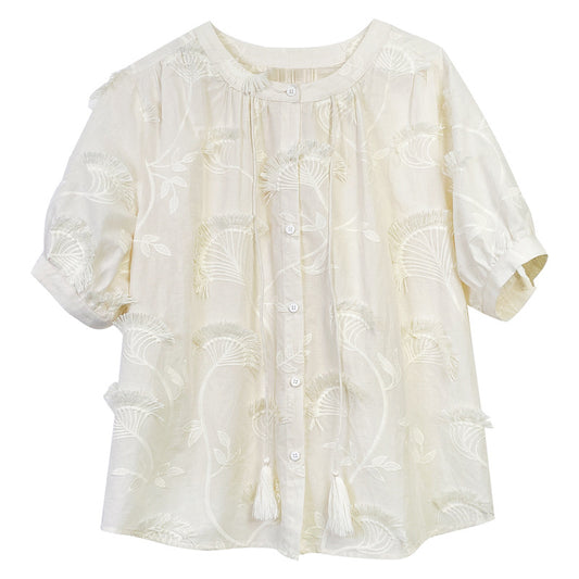 Blusa Mujer Manga Corta Estilo Francés con Bordado Elegante - Image 2